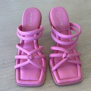 Chic Cross My Heart Pink Heels - size 7.5
